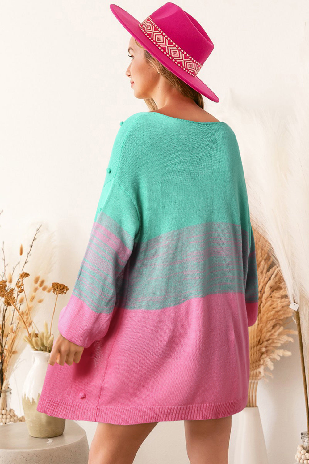 Pompom Color Block Open Front Cardigan, S-XL, three color choices