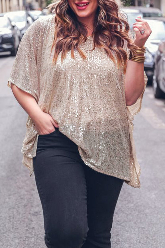 Sequined V Neck Boxy Top, 1XL-3XL