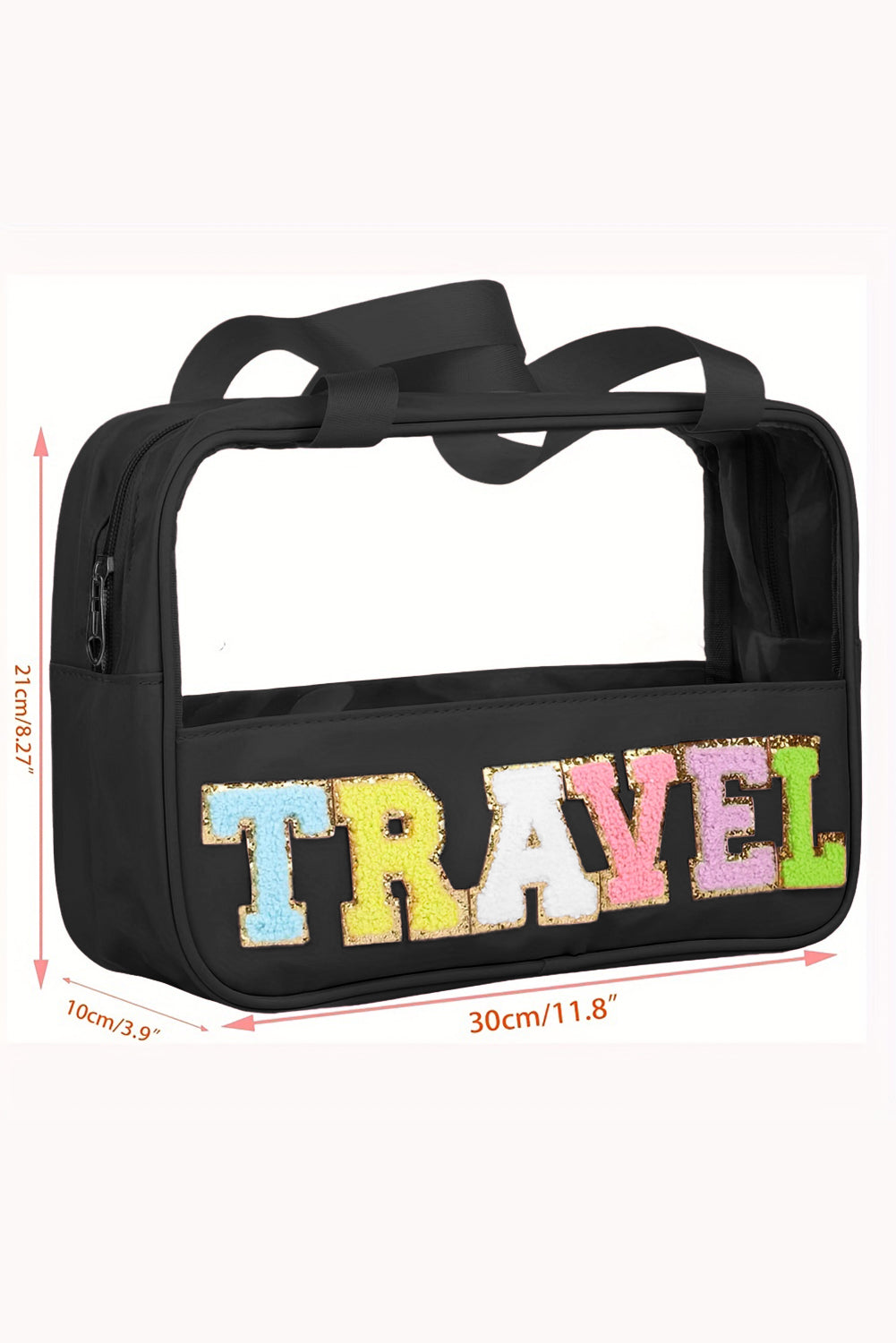 TRAVEL Chenille Letter Clear Makeup Bag