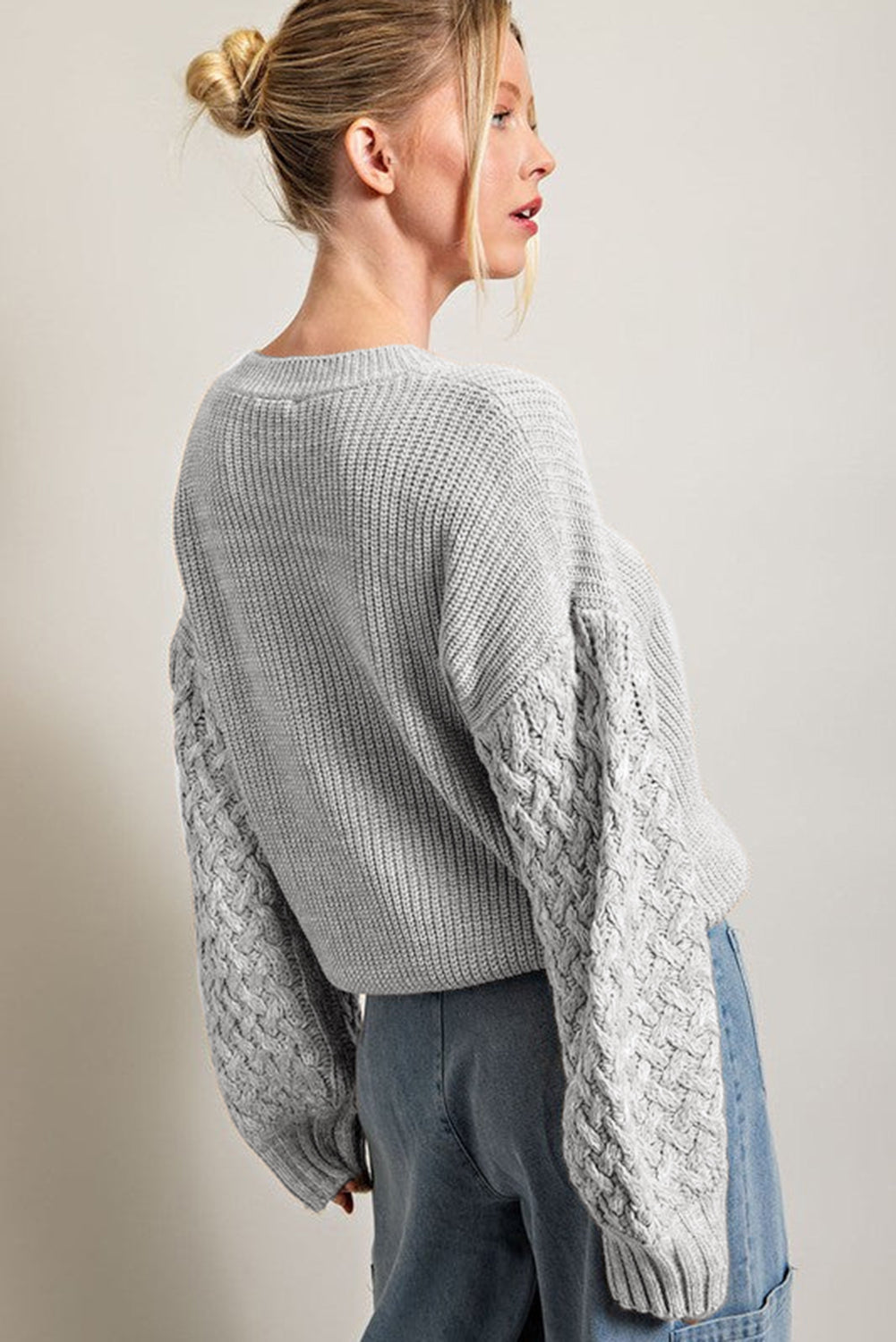 Cable Knit Sleeve Drop Shoulder Sweater, S-XL, two color choices