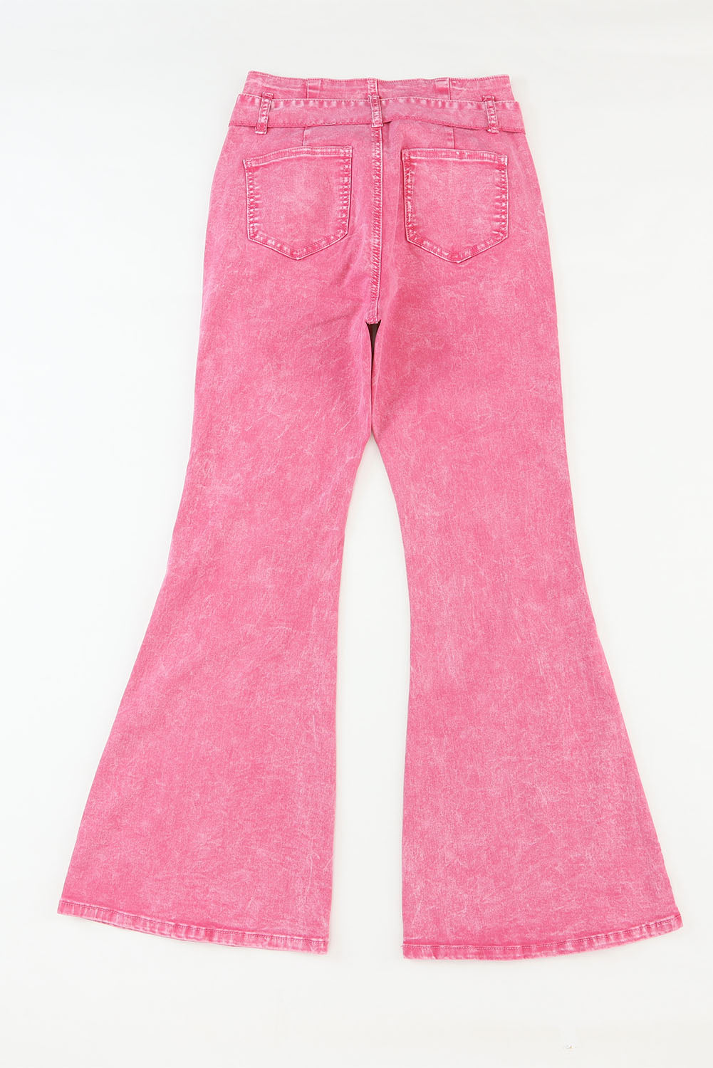 Pink Flare Leg High Waist Front Knot Casual Jeans, sz 4-16