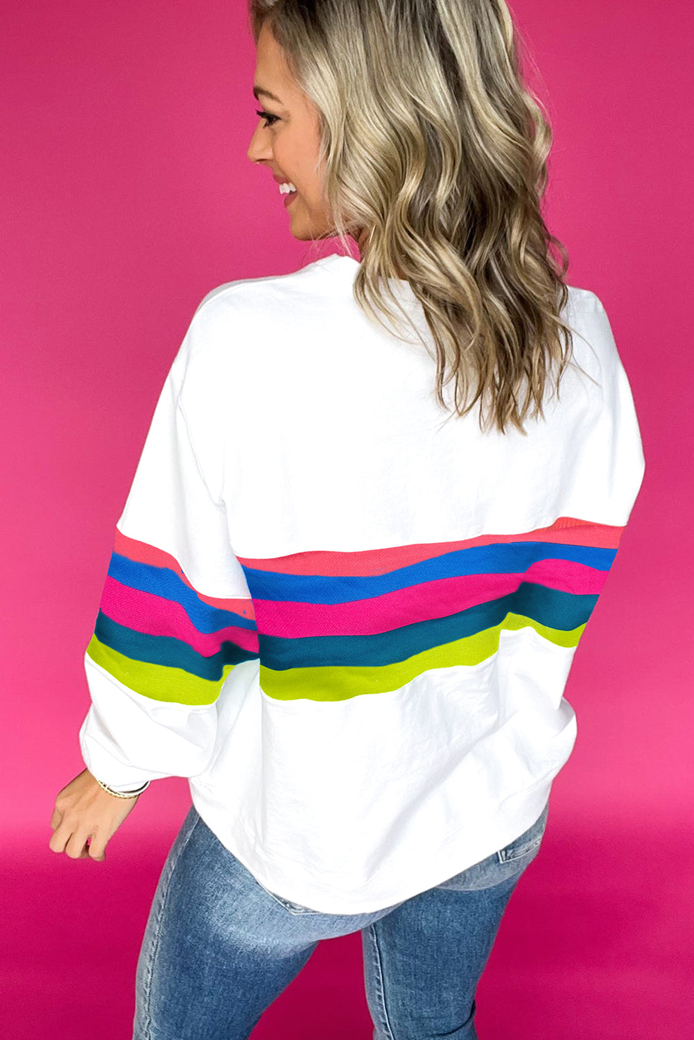 Colorful Striped Accent Long Sleeve T Shirt, S-2XL