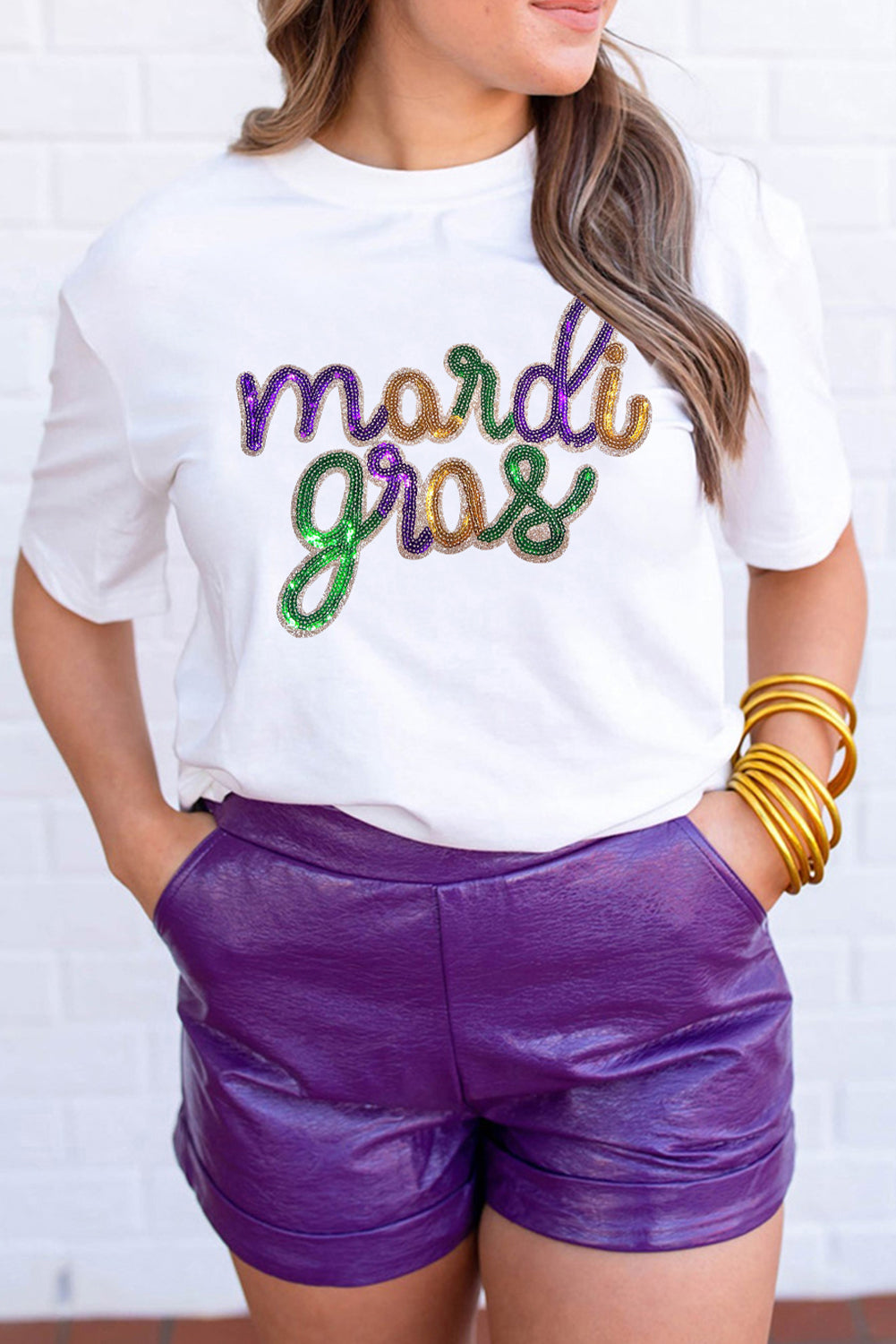 Here For The Mardi White Sequin Mardi Gras T Shirt