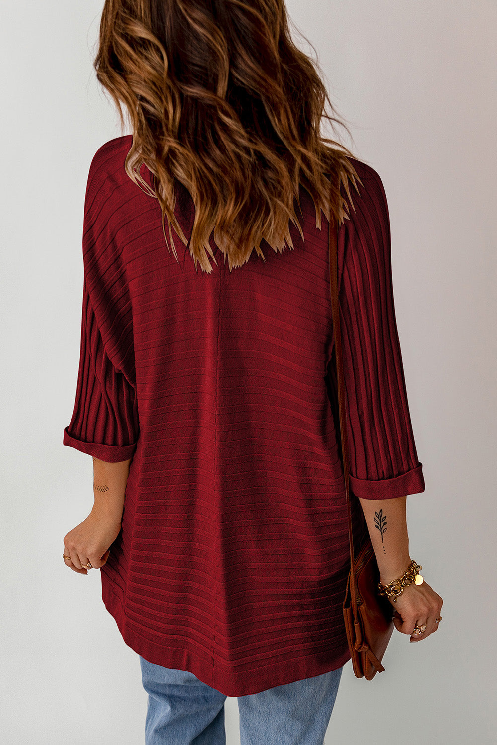 Ribbed Knit Kimono 3/4 Sleeve Open Front, S-2X, Several color choices!