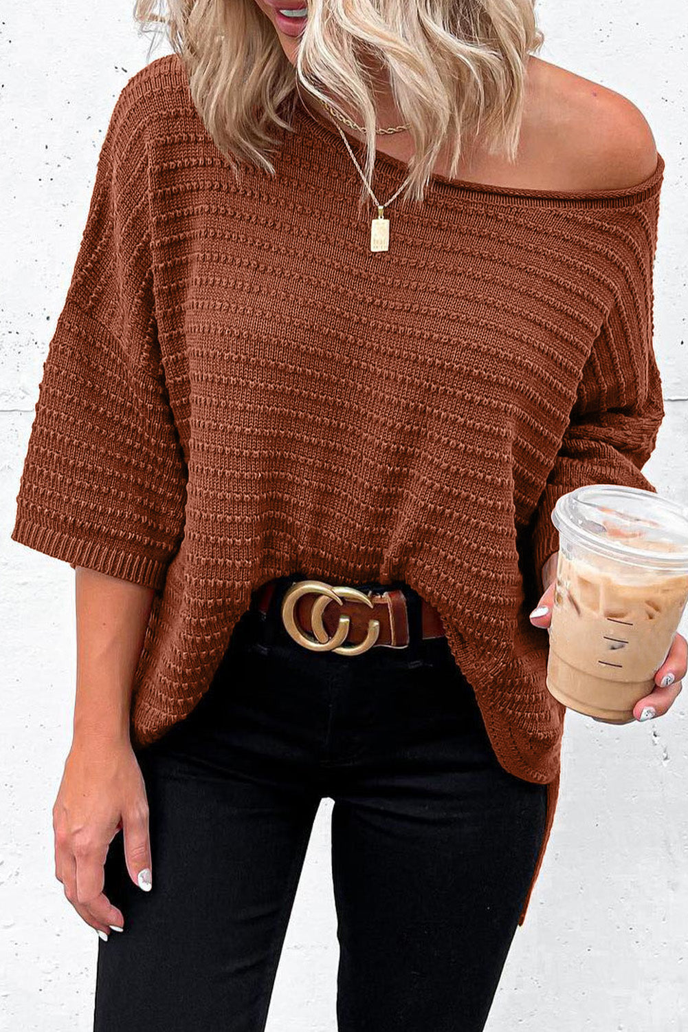 Textured Knit Drop Shoulder Tee, S-2XL, Several color choices