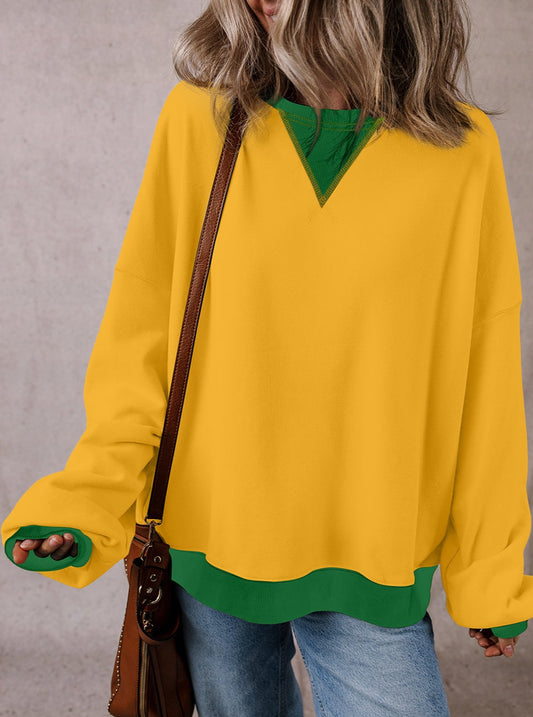 Color Block Patch Drop Shoulder Oversized Sweatshirt, S-2XL, two color choices