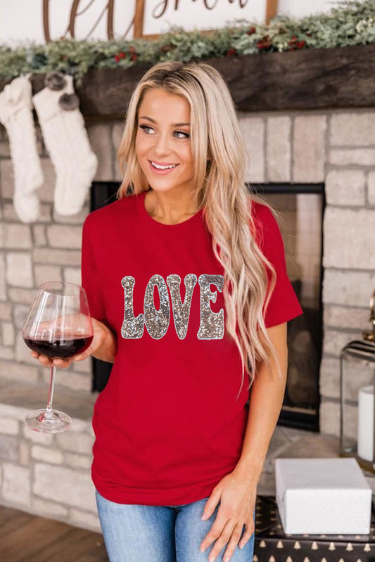 Sequined LOVE T-shirt, S-2XL