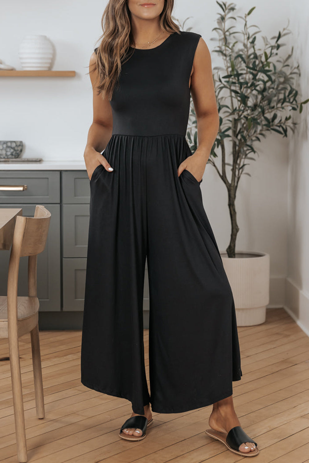 Open Back Wide Leg Jumpsuit, S-XL