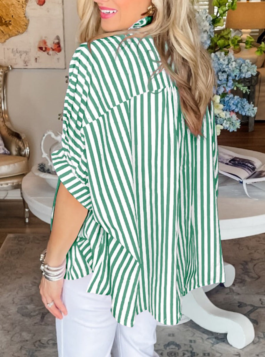 Stripe Dolman Sleeve Oversize Shirt, S-XL, three color choices