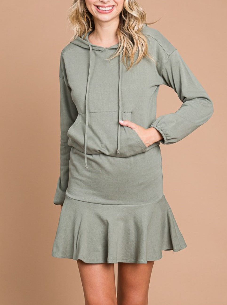 Drawstring Dropped Shoulder Hooded Mini Dress, S-3XL