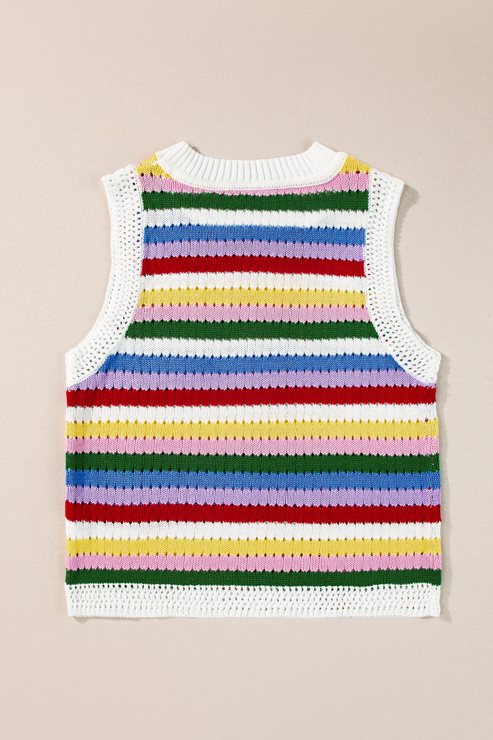 Multicolour Striped Knitted Eyelet Slim Sweater Vest, S-XL