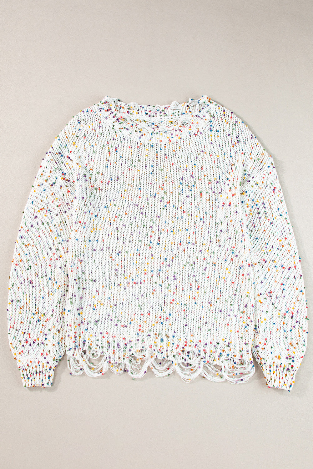 Colorful Confetti Distressed Knit Sweater, S-XL