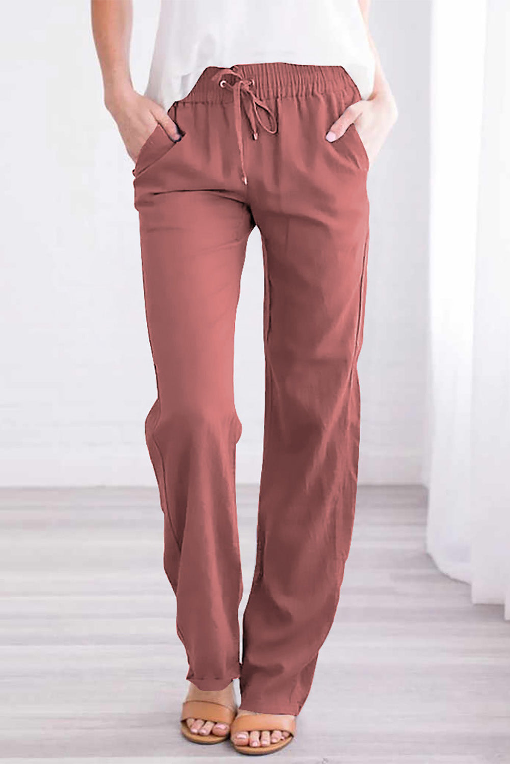 Drawstring Elastic Waist Straight Legs Pants, S-3XL, several color choices