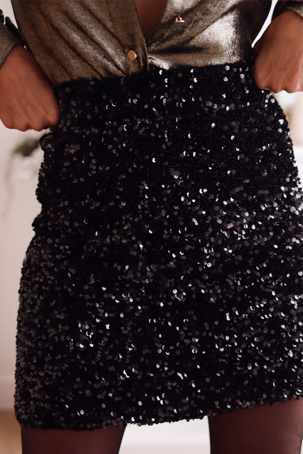 Black Sequin Skirt, S-XL