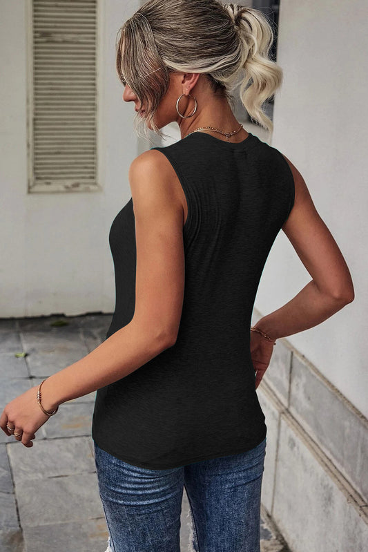 Rib Knit Cut-out Front Twist Tank Top, S-2XL, Several color choices!