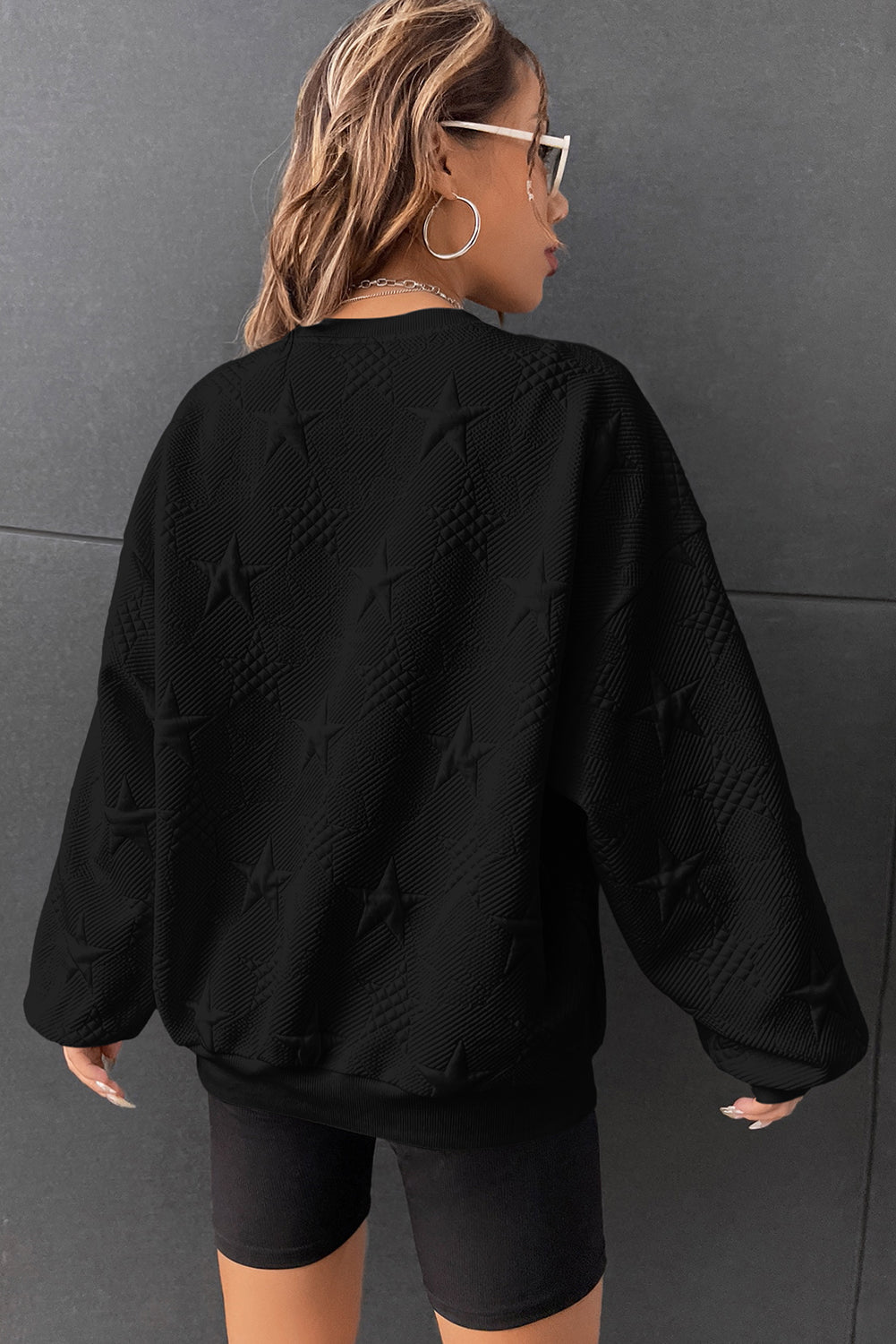 Star Embossed Textured Sweatshirt, S-XL, three color choices