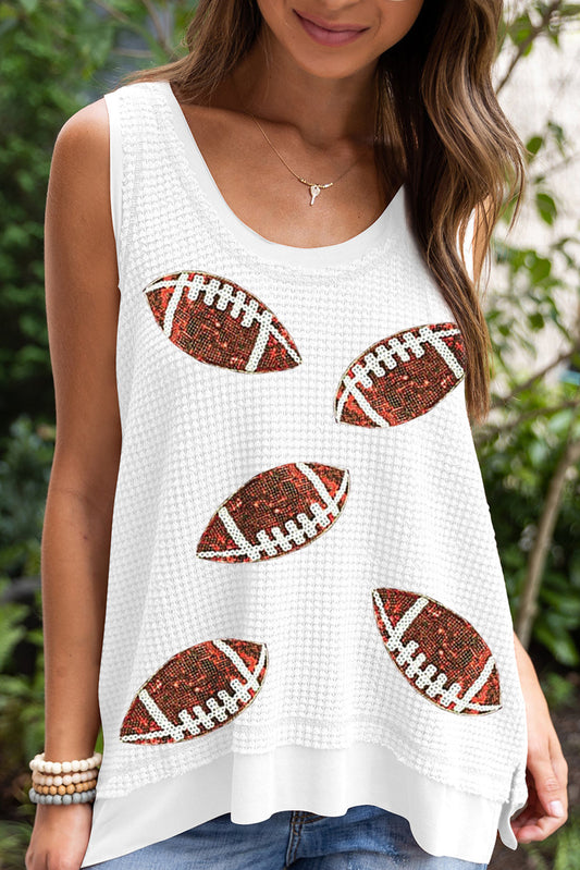 Sequin Football Waffle Knit Tank, S-XL