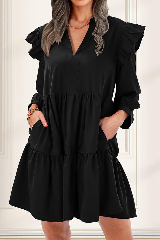 Tiered Ruffled Dress with Pockets, S-XL