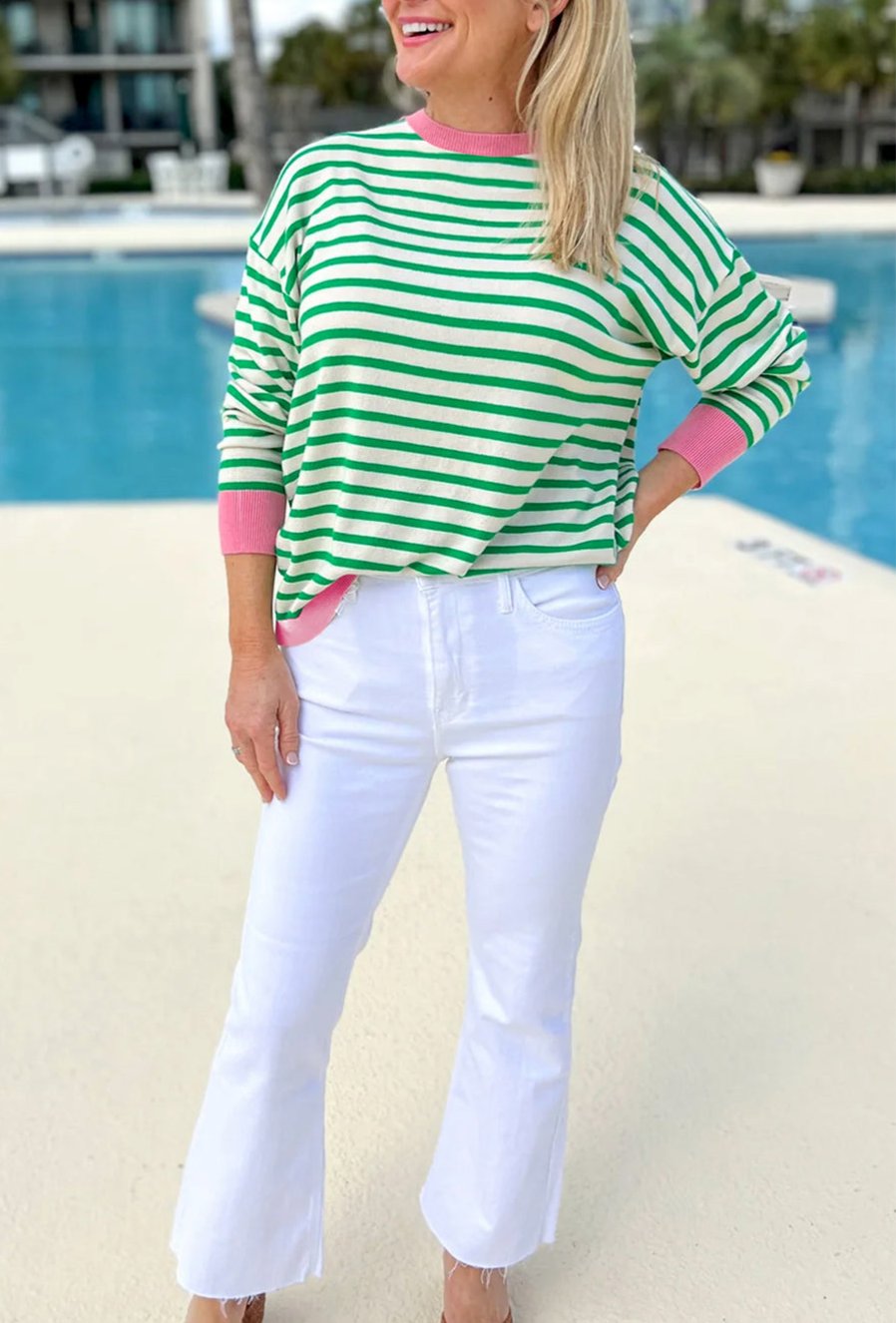 Striped Contrast Edge Long Sleeve Top, S-XL