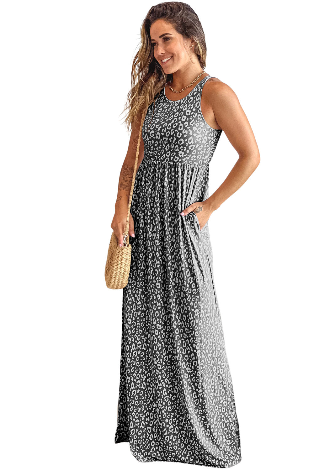 Leopard Print Sleeveless Maxi Dress, S-3X, Several color choices!