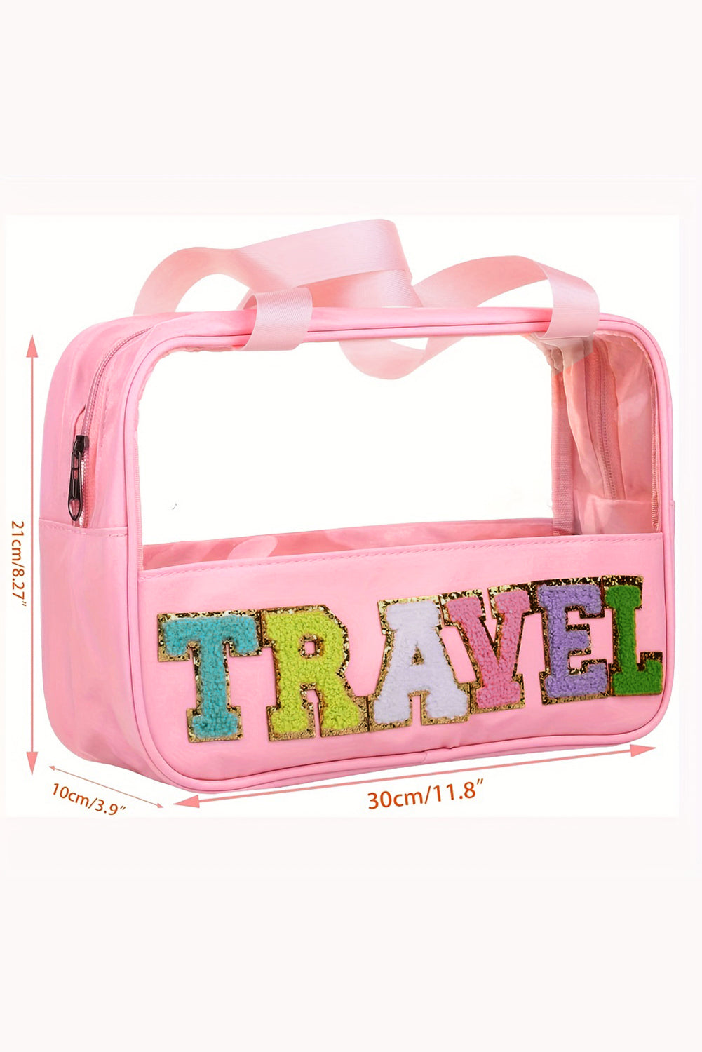 TRAVEL Chenille Letter Clear Makeup Bag