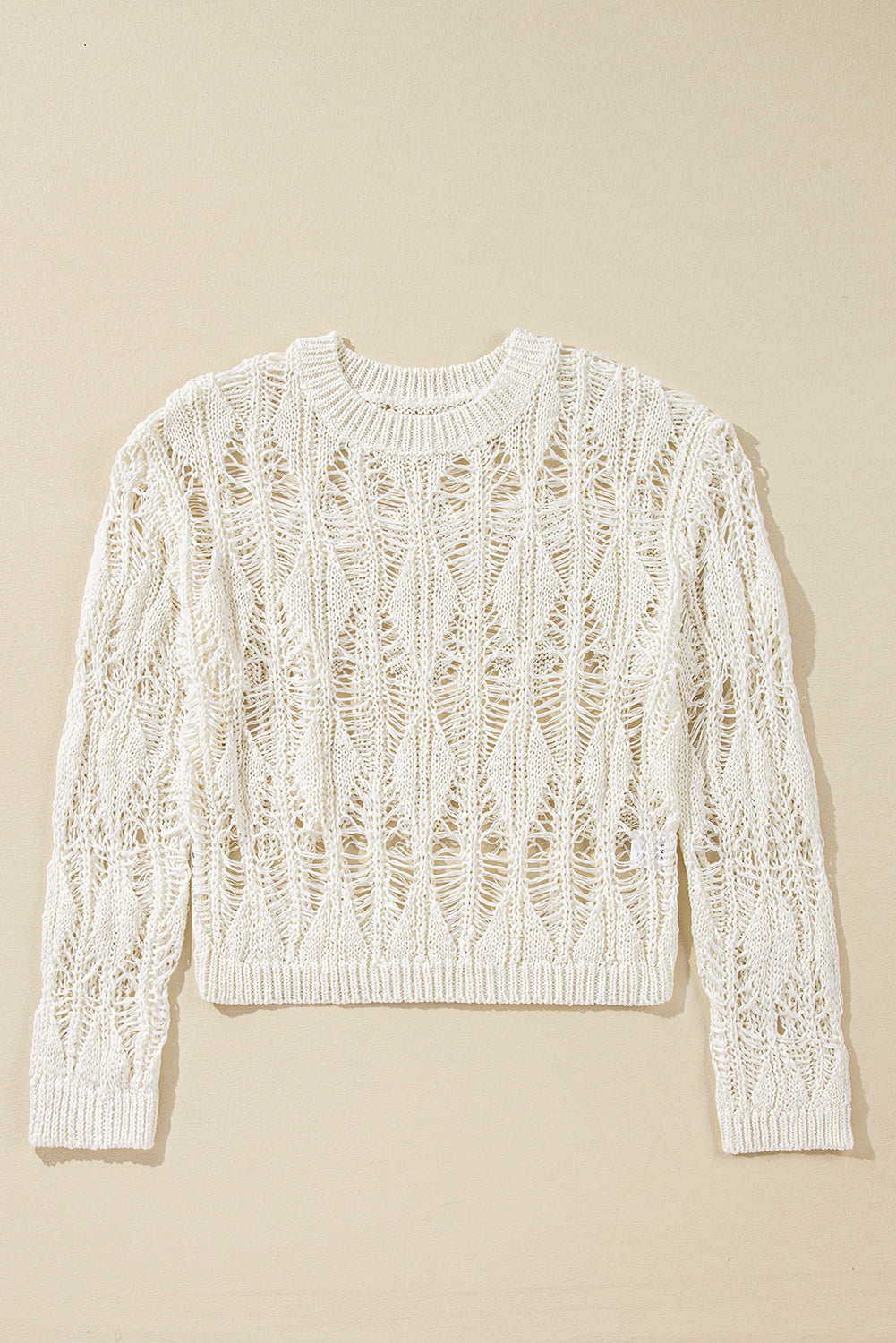 Cut Out Crochet Crew Neck Loose Fit Sweater, S-XL