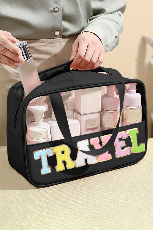 TRAVEL Chenille Letter Clear Makeup Bag