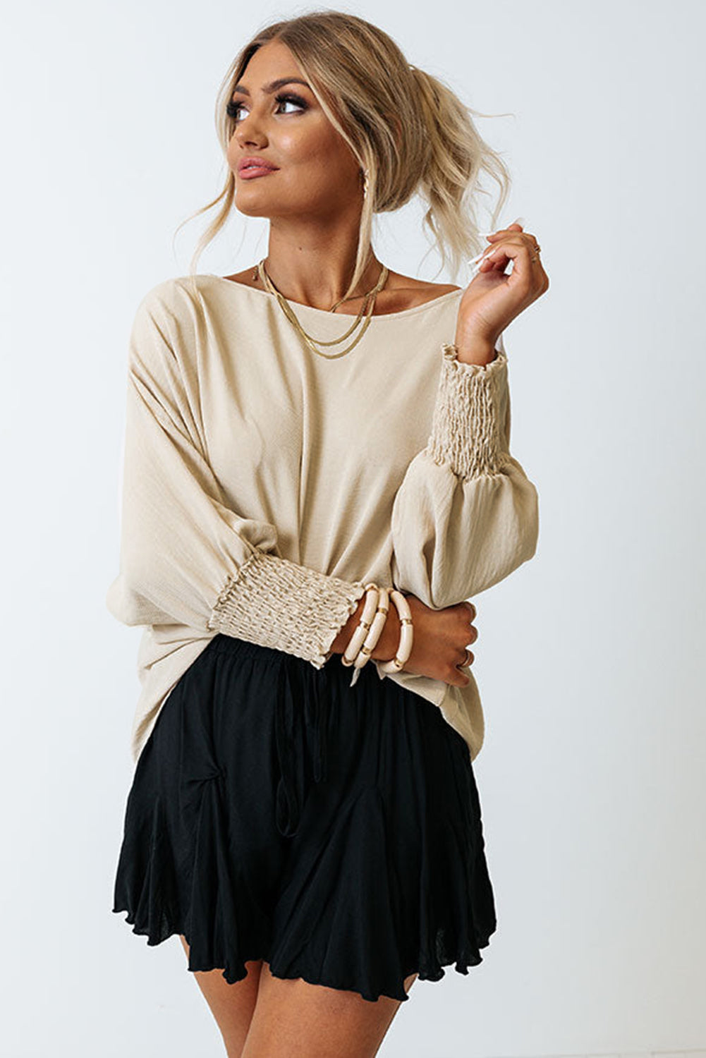 A BH FAVE! Crinkle Texture Puff Sleeve Top, S-2XL, Several color choices!