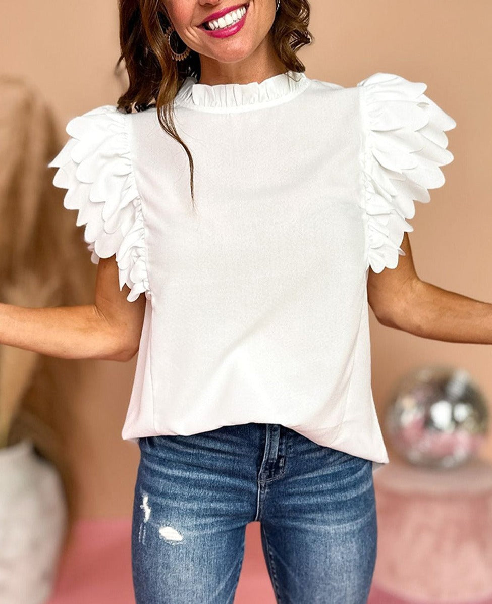 Scalloped Ruffle Sleeve Top, S-XL