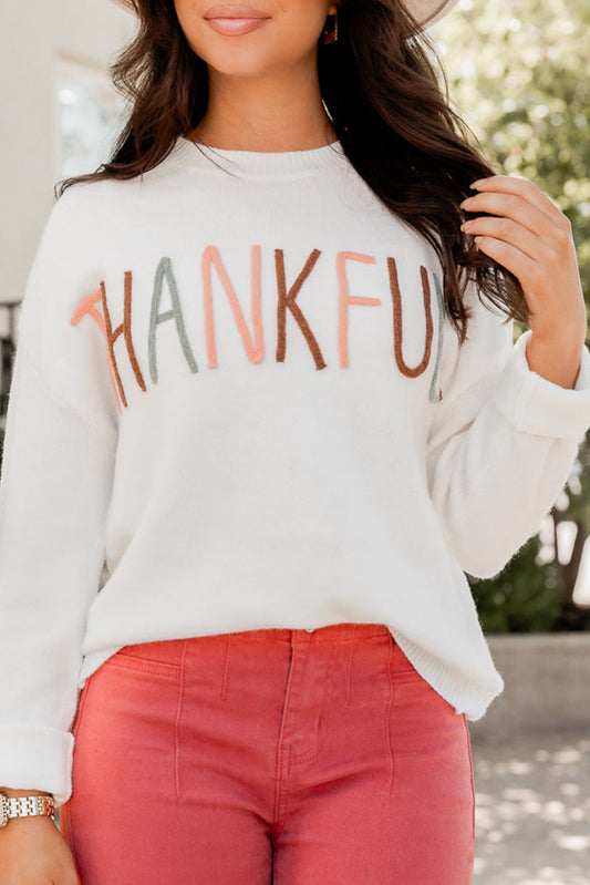 Thankful Embroidered Sweater, S-XL