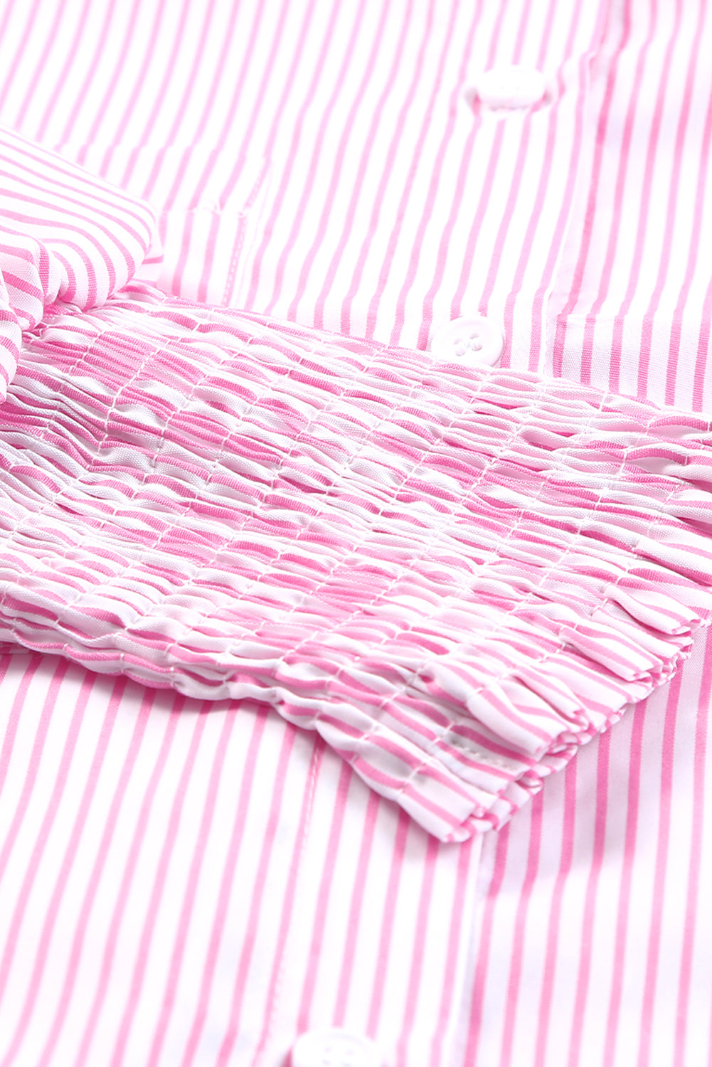 Smocked Cuffed Striped Boyfriend Shirt with Pocket, XS-2XL, Several color choices!