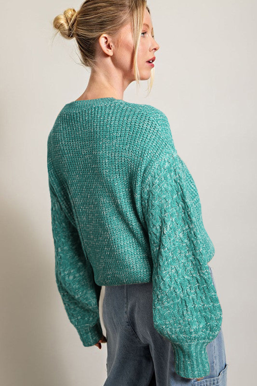 Cable Knit Sleeve Drop Shoulder Sweater, S-XL, two color choices