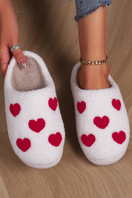 Hearts Print Plush House Slippers