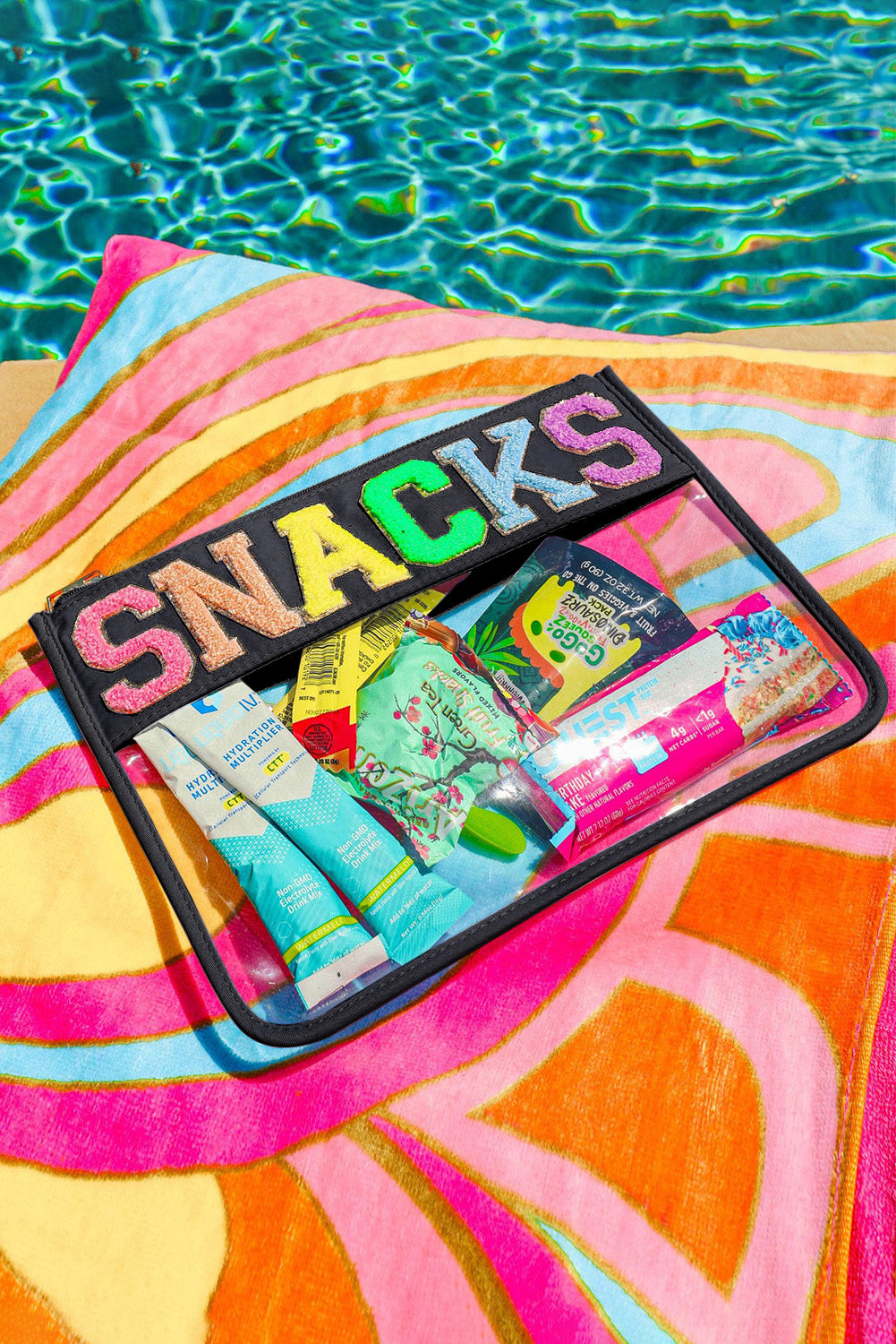 SNACKS Chenille Letters Zipped Clear Pouch