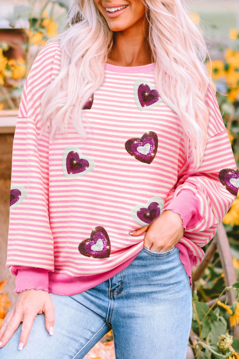 Be Still My Heart Stripe Sequin Heart Valentines Top