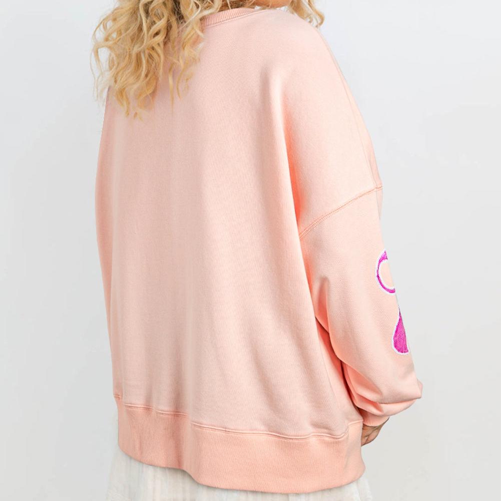 Sequined Bowknot Drop Shoulder Oversized Sweatshirt, two color choices, S-XL