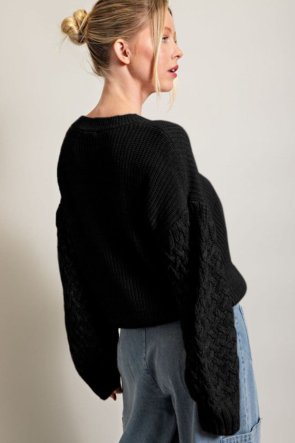 Cable Knit Sleeve Drop Shoulder Sweater, S-XL, two color choices