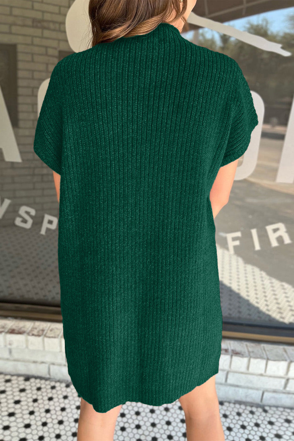 Ribbed Knit Short Sleeve Sweater Dress, S-XL