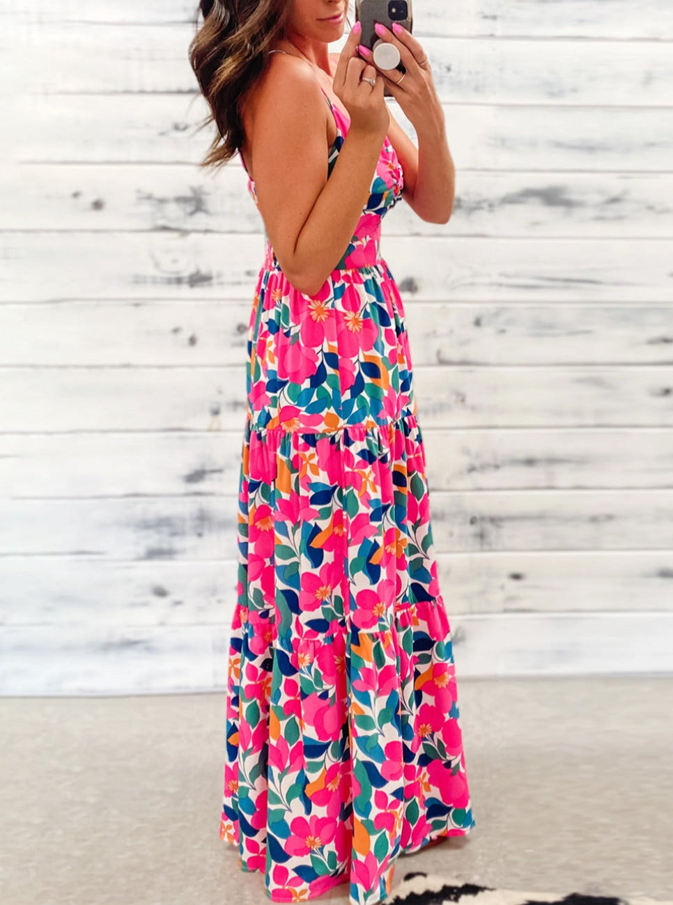 Floral Twisted Smocked Back Tiered Maxi Dress, S-XL