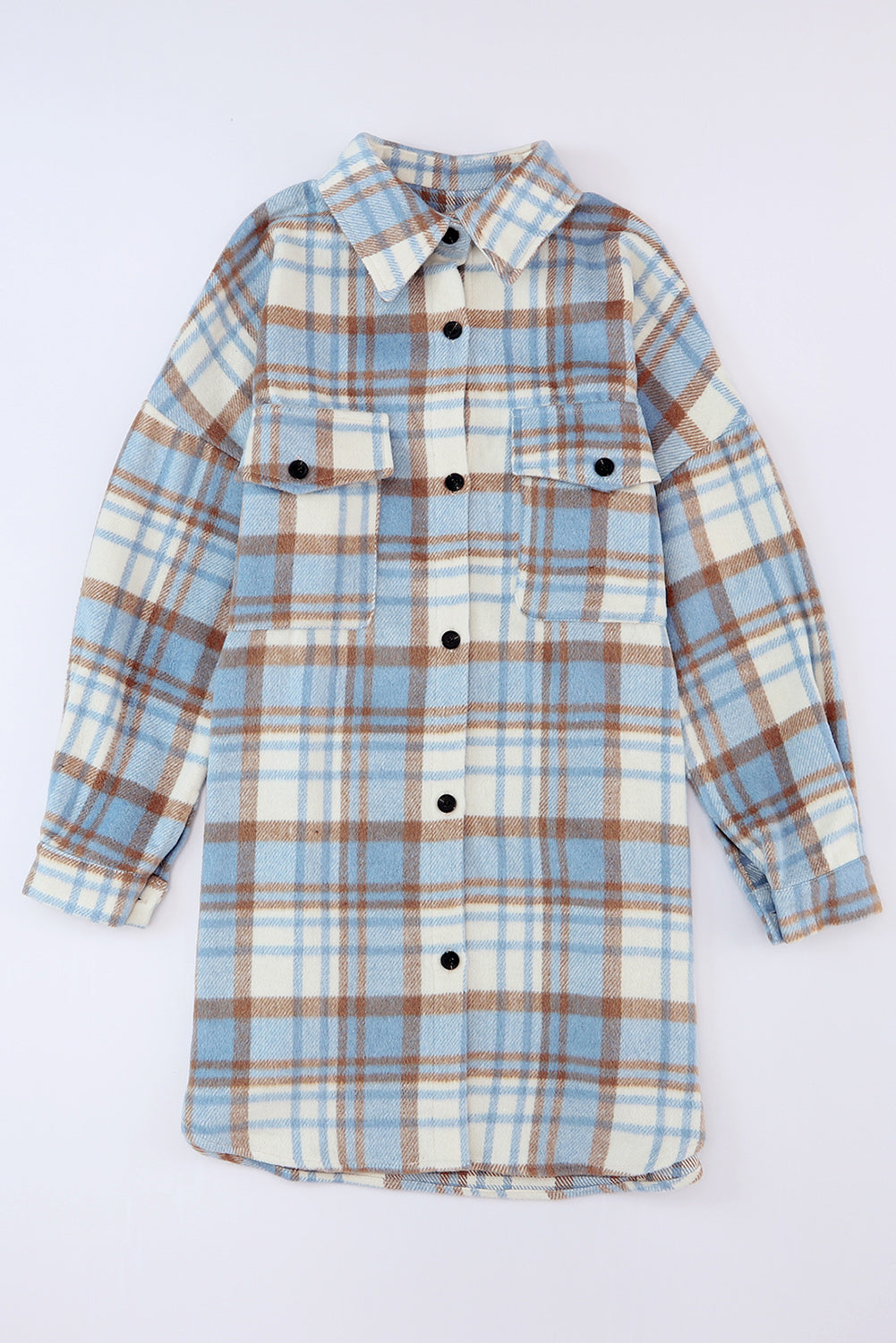 Sky Blue Plaid Shacket, S-2XL