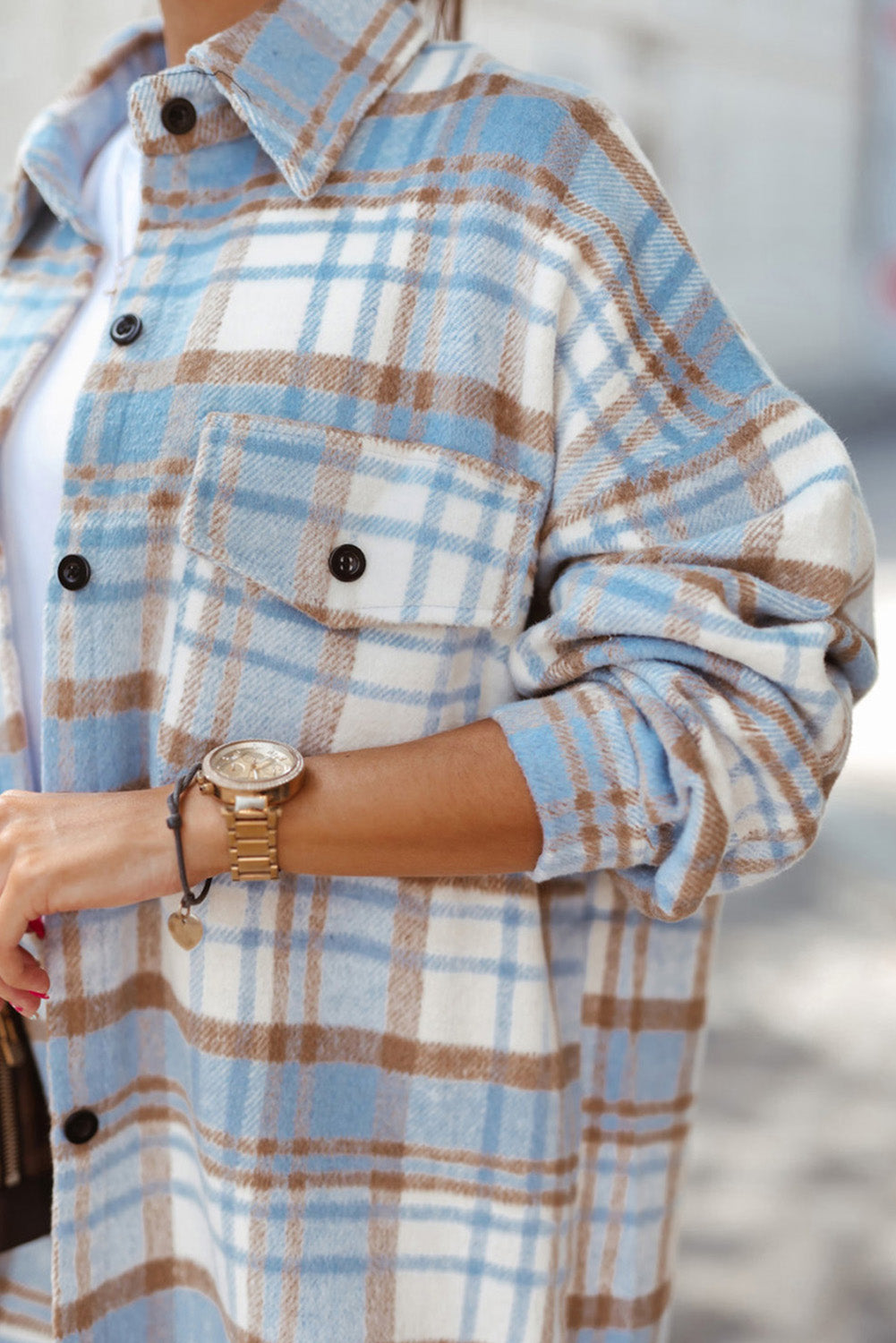 Sky Blue Plaid Shacket, S-2XL