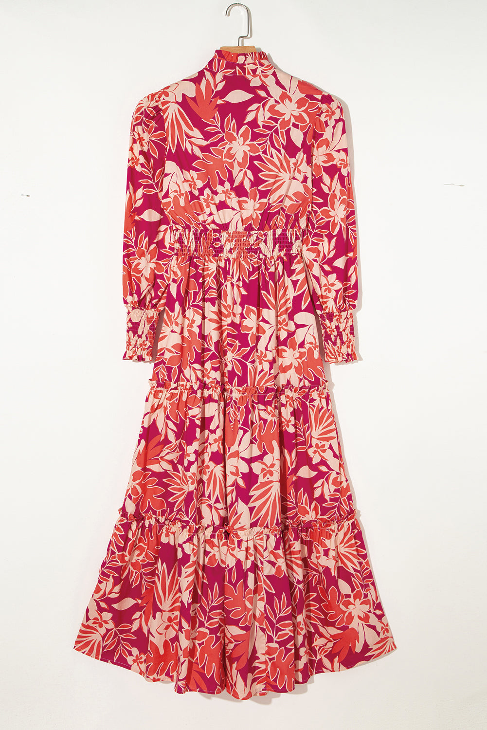 Floral Print Buttoned Smocked High Waist Maxi Dress, S-XL