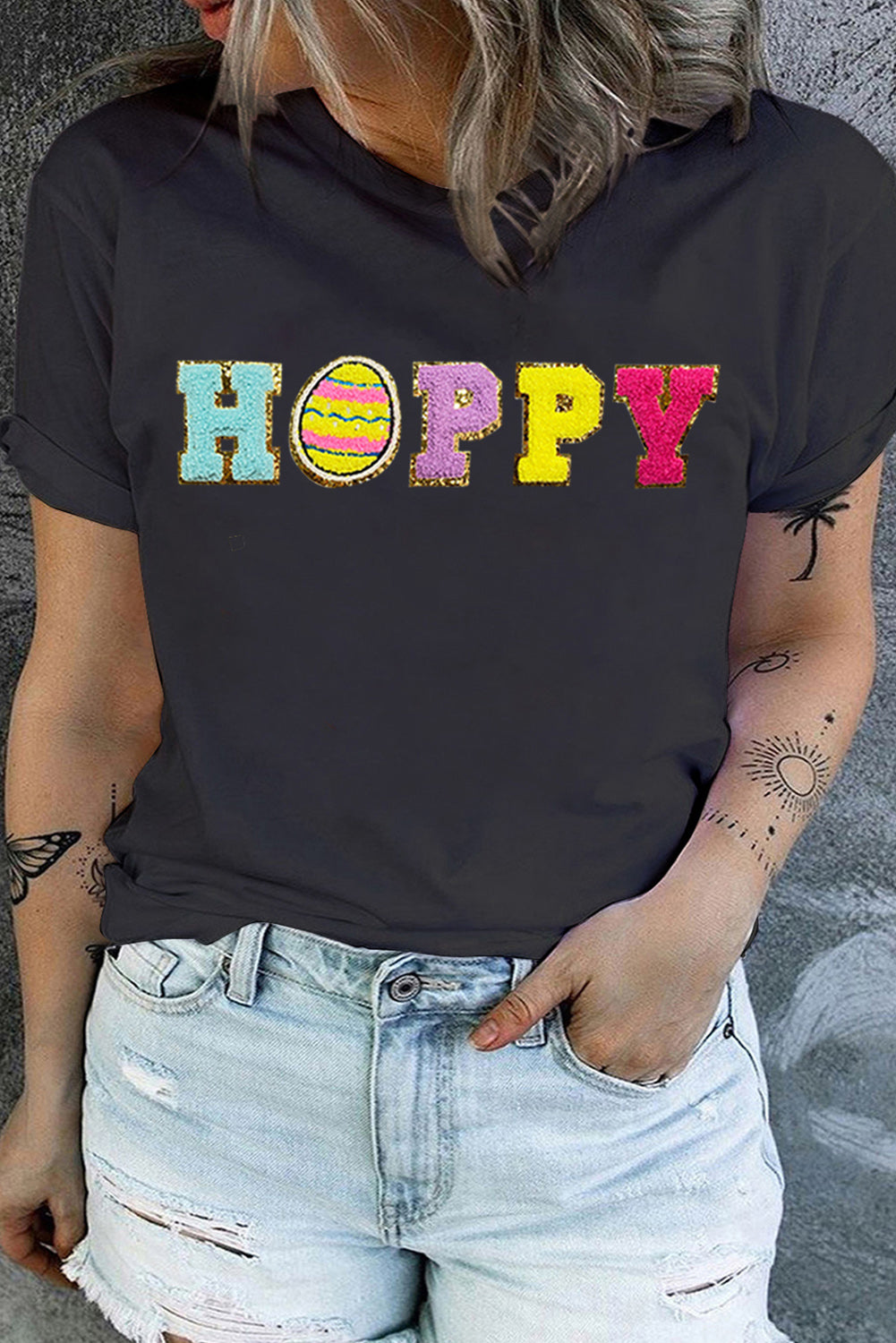 HOPPY Chenille Embroidered Easter Fashion Tee, 1XL-3XL