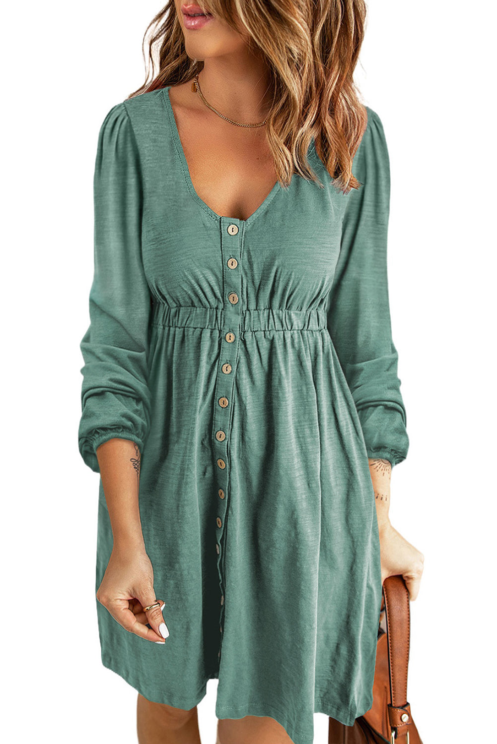 Button Up High Waist Long Sleeve Dress, S-2XL, Several color choices!