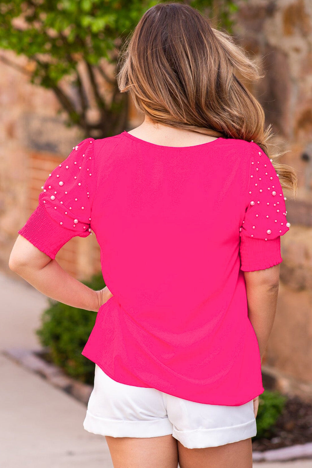 Pearl Detail Puff Sleeve Top, 1XL-3XL