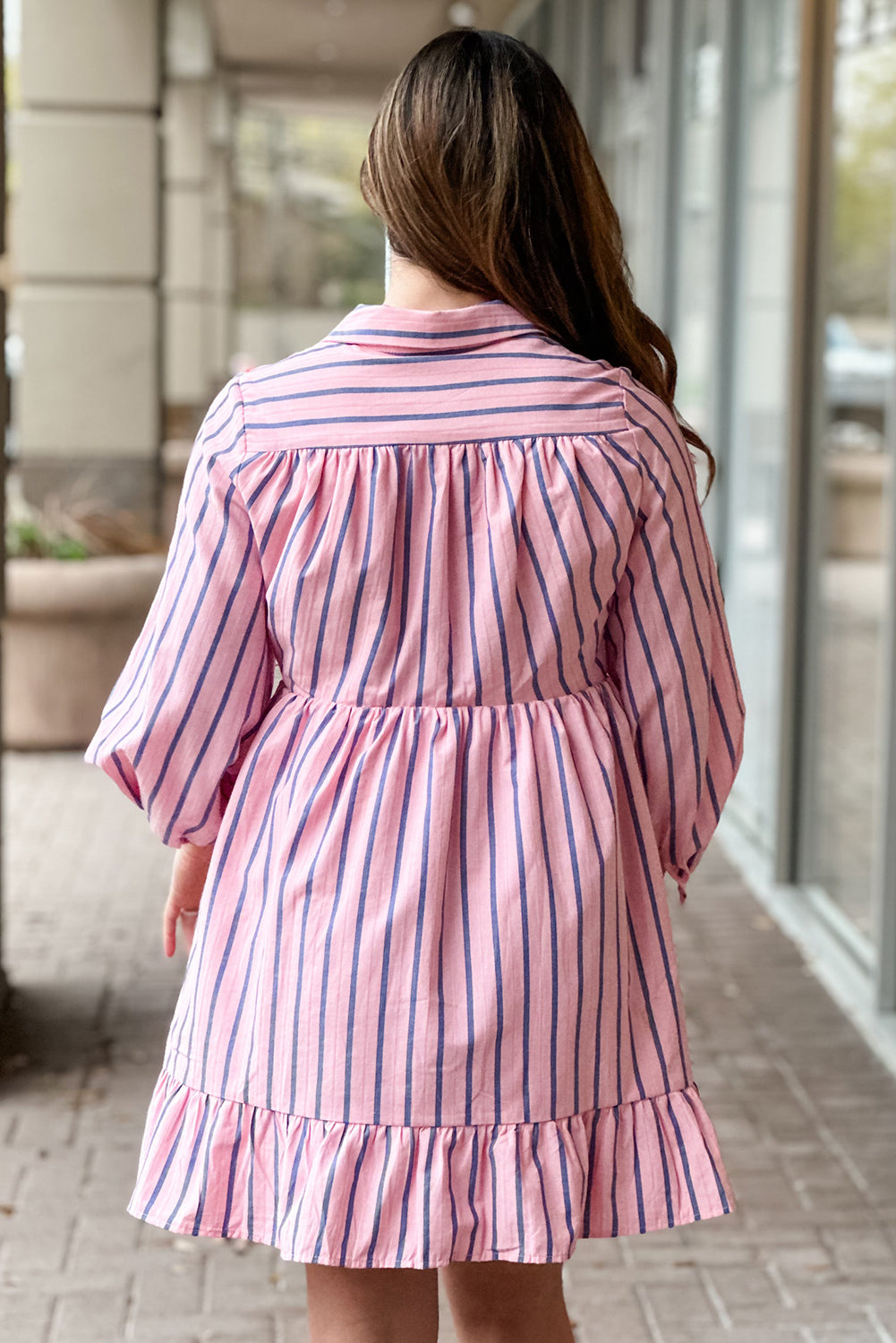 Ruffled Hem Button-up Collared Shirt Mini Dress, S-XL