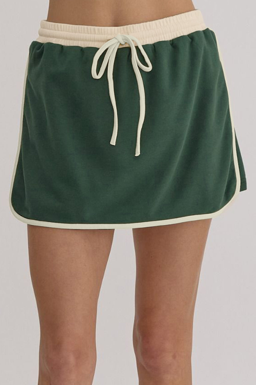 Contrast Loose Pullover and Lace-up Waist Skort Set, S-XL, two color choices