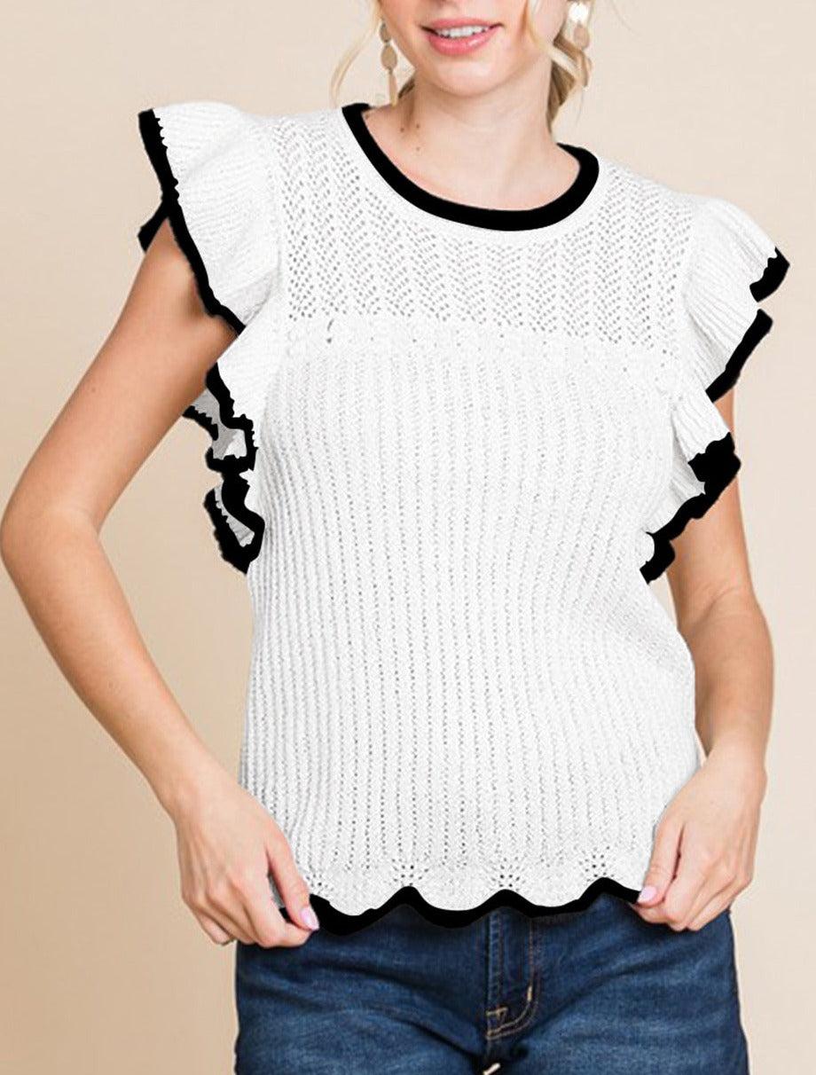 Crochet Eyelet Flounce Tank Top, S-XL