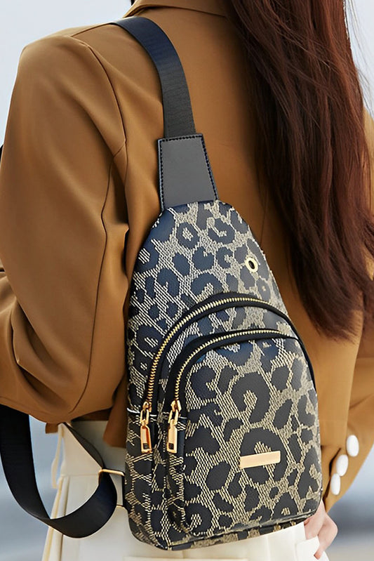 Leopard Zippered Sling Bag