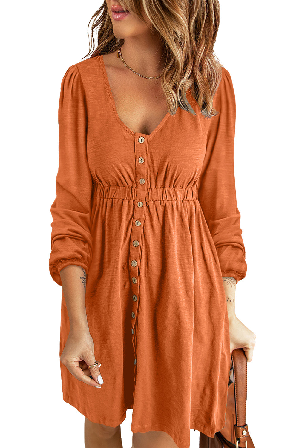 Button Up High Waist Long Sleeve Dress, S-2XL, Several color choices!